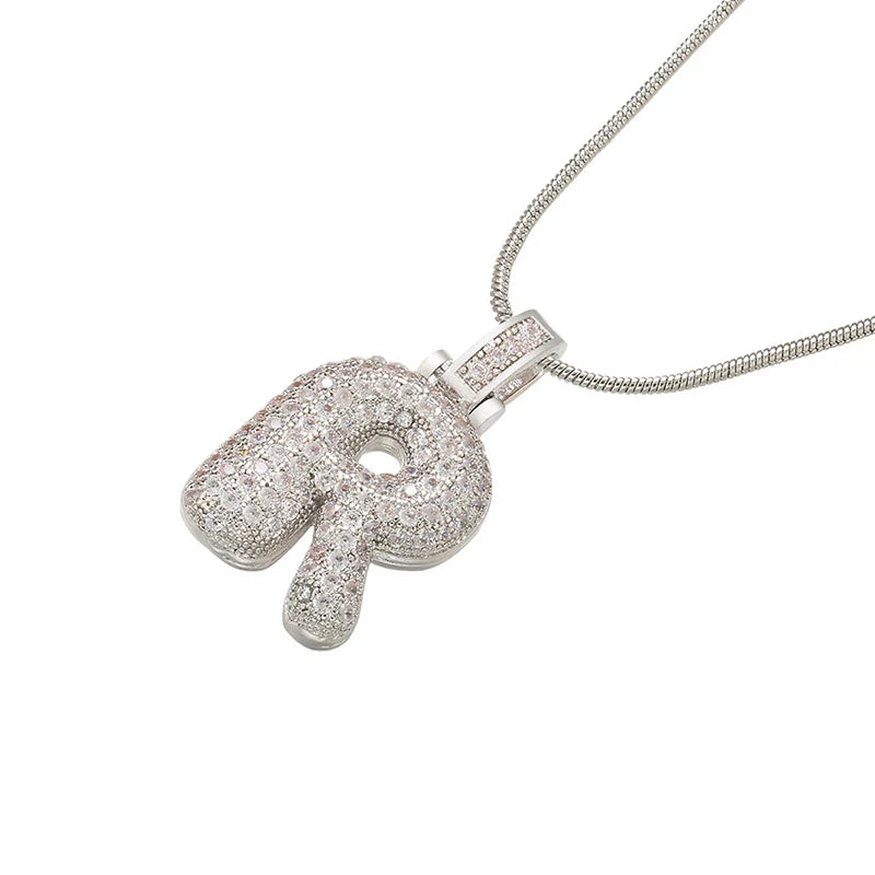 ZHUKOU 1.25x500mm Fat and lovely crystal brass silver color  letter necklace for women friends birthday gift model: VL34