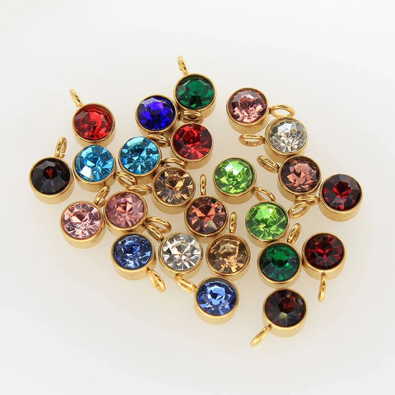144Pcs/Lot Stainless Steel Birthstone Charms For Women Girl Pendant Earrings Bracelet Jewelry Gift Making DIY Accessories