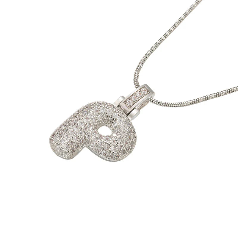 ZHUKOU 1.25x500mm Fat and lovely crystal brass silver color  letter necklace for women friends birthday gift model: VL34