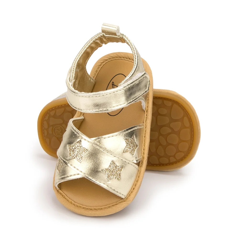 Girl Shoes Girl Sandals Summer Flats PU Flash Star Rubber Sole Anti-Slip Crib