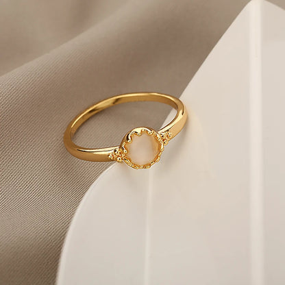 White Fire Opal Rings For Women Ring Stainless Steel Vintage Round Charm Ring