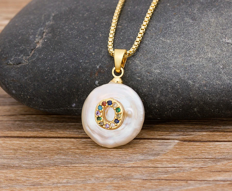 Fashion Initial Alphabet A-Z Letters Natural Freshwater Pearl Pendant Necklace