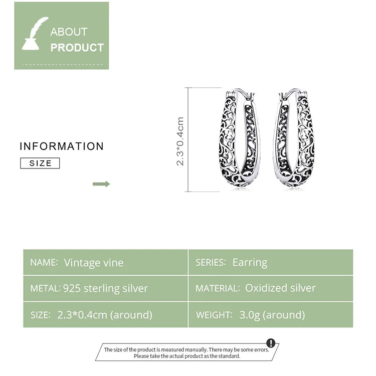 BAMOER 18K Gold Plated Filigree Hoop Earrings 925 Sterling Silver Vintage Vine Earrings For Women Fine Jewelry Original Design