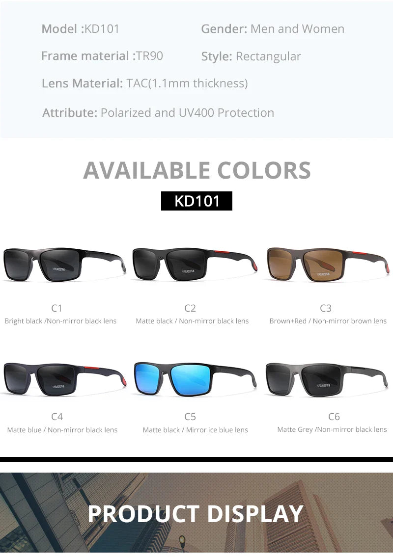 KDEAM Rectangular Ultra Light TR90 Sunglasses Men Polarized Wholesale
