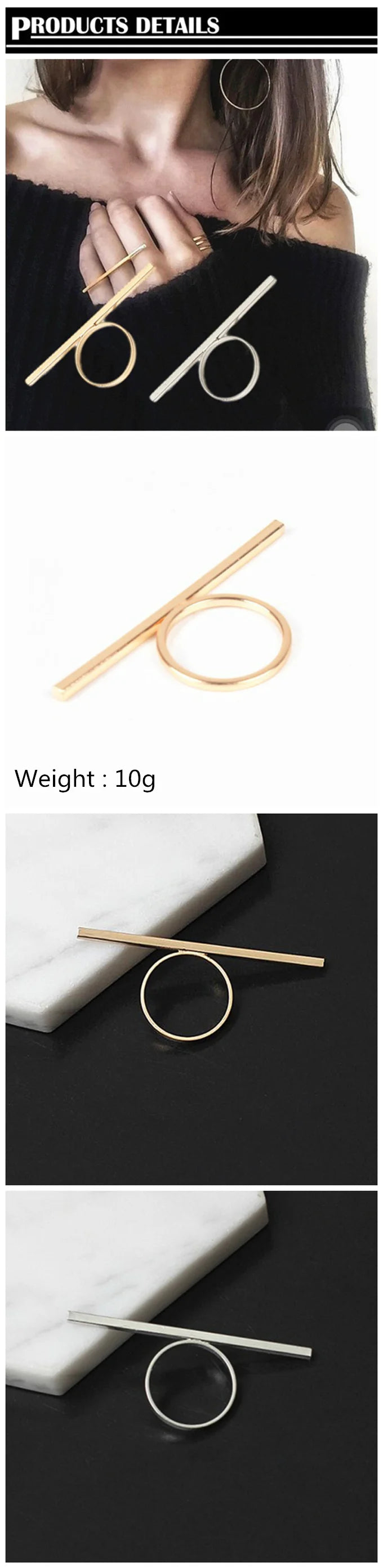 Long Bar Rings One Word Ring Punk Exaggerated Knuckle Joint Rings For Women Finger