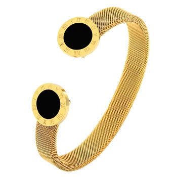 Gold Color Stainless Steel Ring Big Round Crystal Mesh Finger Ring Roman
