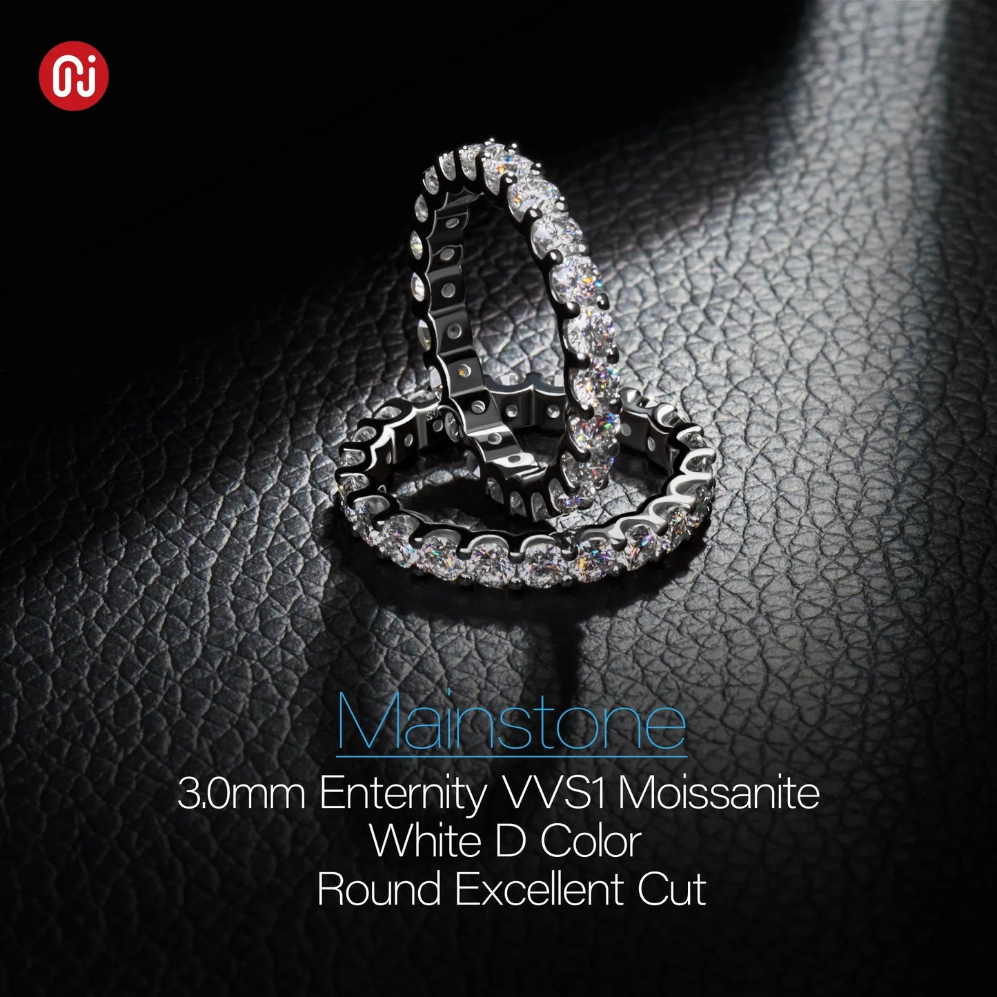 GIGAJEWE Moissanite 2.0-2.4ct 3.0mm  D VVS1 Round Cut 925 Silver Full Enternity Ring Diamond Test Passed Woman Girl Gift