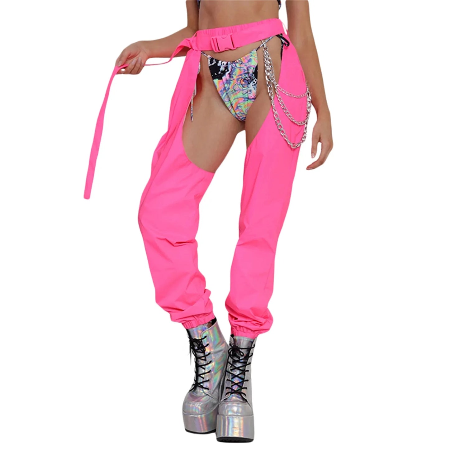 Women's Rave Chaps Ladies Hollow Out Patchwork/ Solid Loose Fit Buckle