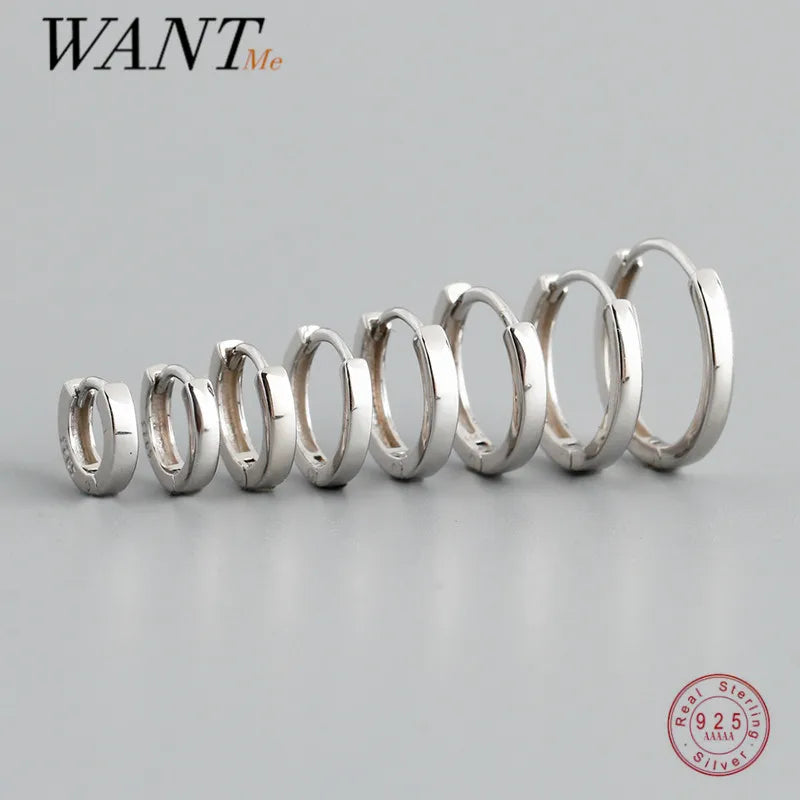 WANTME 925 Sterling Silver Minimalist Punk Rock Circle Hoop Earrings for Women Men Goth Piercing Ear Buckle Charm Fine Jewelry