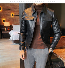 Men Faux Leather Jacket Oblique Zipper Jackets Motorcycle Black Jaqueta De Couro