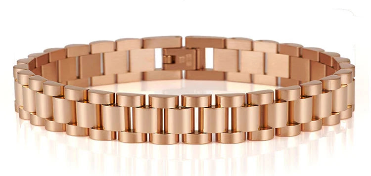 10MM Watchband Style Men's Bracelets For Women Man Ladies Gold Color Stainless Steel Mannen Armband Male Jewelry Accessories New