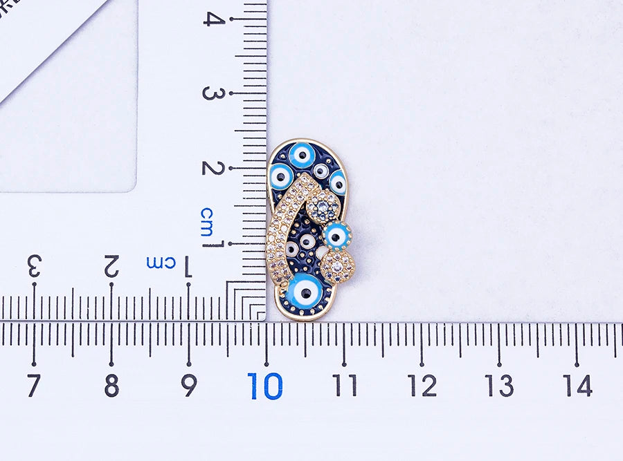 Pave CZ Rhinestone Enamel Slipper Pendant For Women Blue Evil Eye Necklace