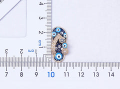 Pave CZ Rhinestone Enamel Slipper Pendant For Women Blue Evil Eye Necklace