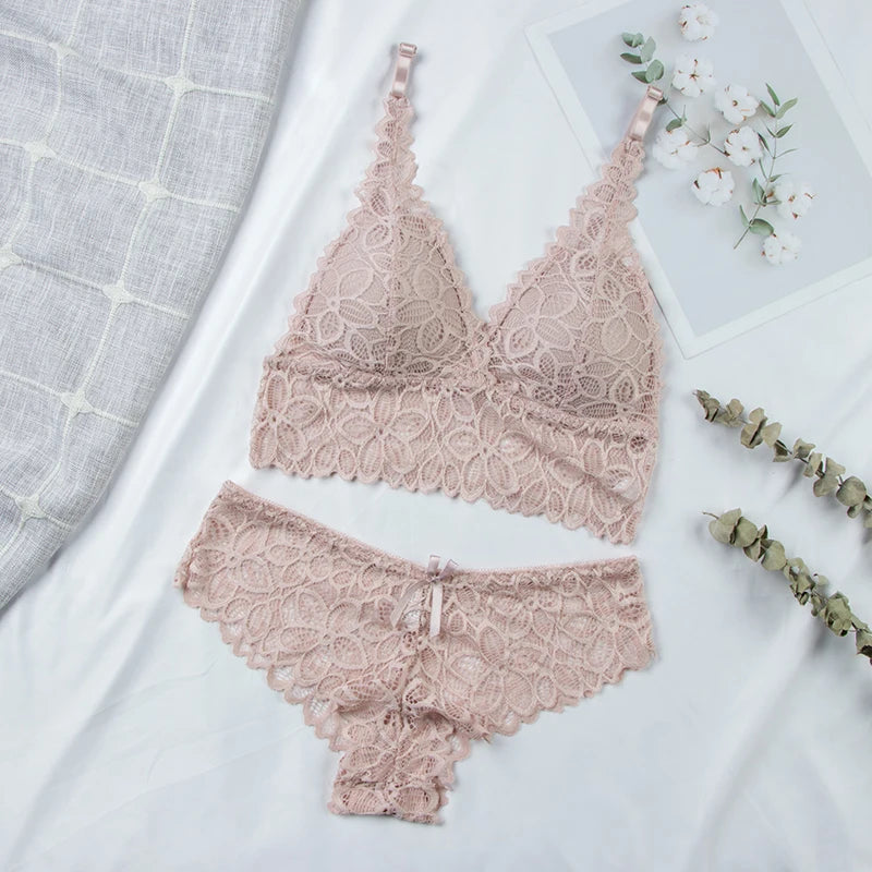 Women Lace Bra & Brief Sets Seamless Underwear Backless Vest Female