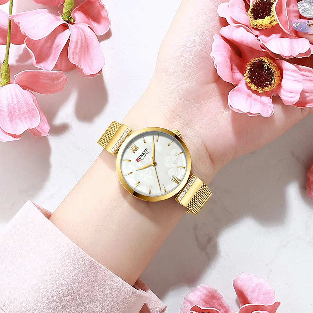 CURREN Fashion Watch for Women Luxury Quartz Gold Elegant Bracelet Wristwatch Female Clock Ladies Dress Stainless Steel