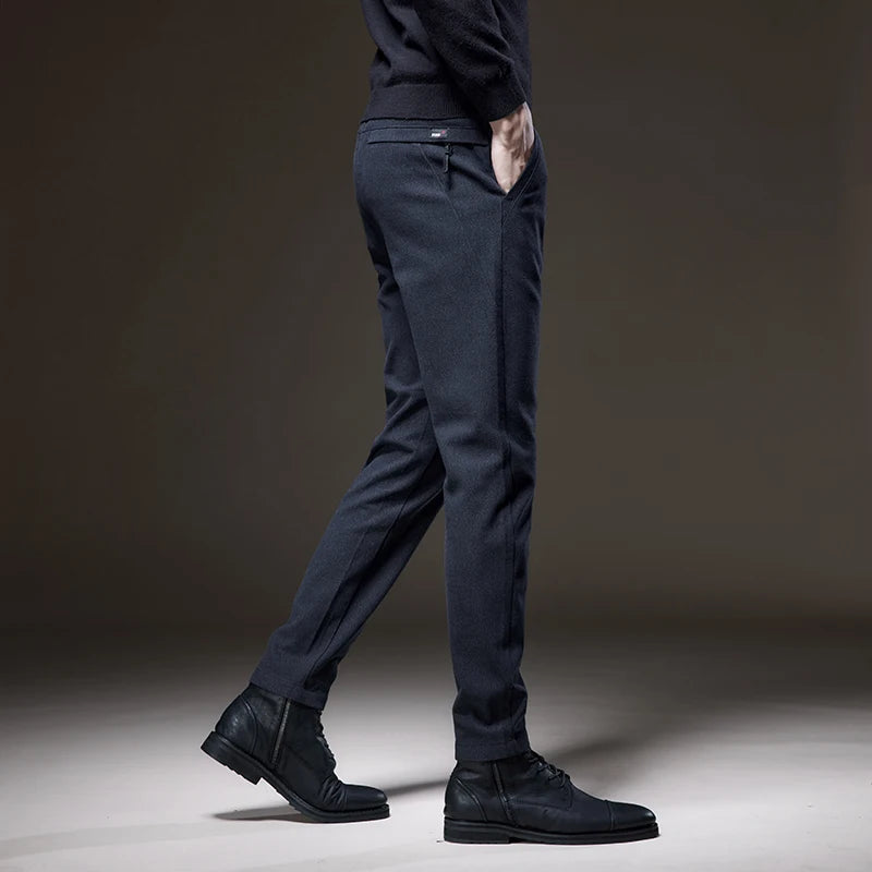 Men's Pants Autumn Winter Business Brushed Fabric Long Trousers Office Dress