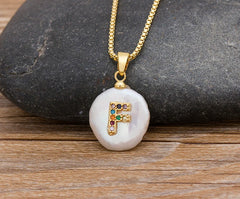 Fashion Initial Alphabet A-Z Letters Natural Freshwater Pearl Pendant Necklace