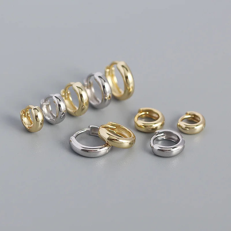 WANTME 925 Sterling Silver Minimalism Punk Rock Wide Hoop Earrings for Women Men Fashion Gothic Bohe Huggie Ear Buckle Jewelry