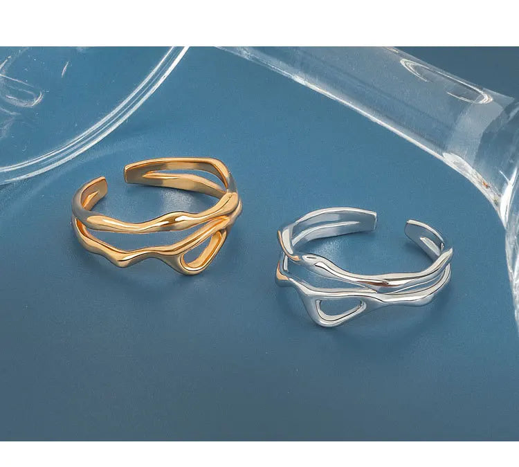 Silver Color Irregular Hollow Double Line Geometric Ring Female Simple  Unique Design