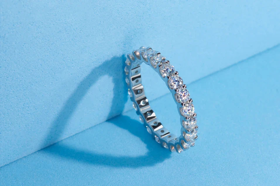 GIGAJEWE Moissanite 2.0-2.4ct 3.0mm  D VVS1 Round Cut 925 Silver Full Enternity Ring Diamond Test Passed Woman Girl Gift