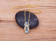 Pave CZ Rhinestone Enamel Slipper Pendant For Women Blue Evil Eye Necklace