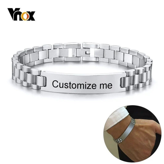 Vnox Free Personalize 10mm Stainless Steel ID Bracelets for Men Casual Male Pulseira Valentine's Day Gift for Him Drop Shipping