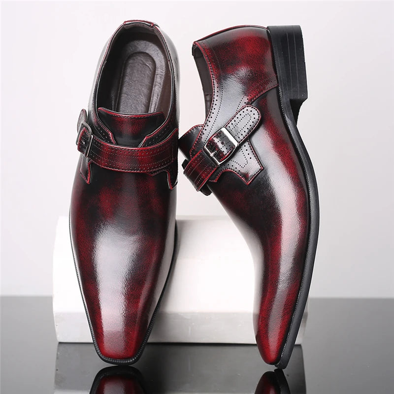 Men's Buckle winklepicker Shoes Point toe Business Dress patent Leather Shoes Ofiice Mens formal Shoes