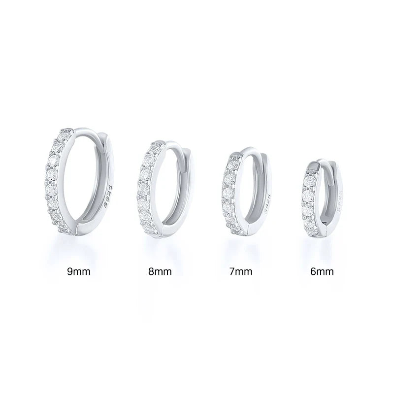 6/7/8/9 MM Cartilage Circle Earrings 925 Sterling Silver Bling CZ Huggie Hoop Earring for Women Piercing Buckle Wedding Jewelry