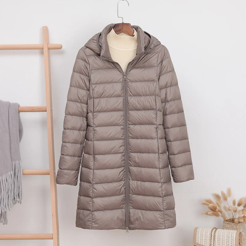5XL 4XL Hat Detachable Thick Long Down Jacket Women Winter Ultra Light Down Jacket