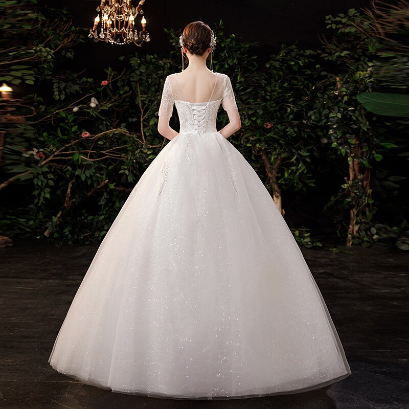 White Bridesmaid Dresses: White Wedding Dress Short Sleeves Sequined marriage