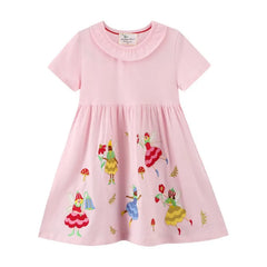 Jumping Meters Summer Girls Dresses Floral Baby Clothes Short Sleeve