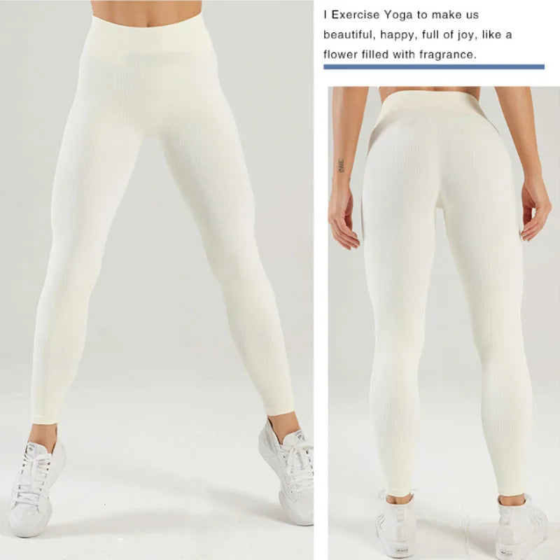 Tossy Ribbed Yoga Leggings Sports Tights Women Seamless Knit Yoga Pants White