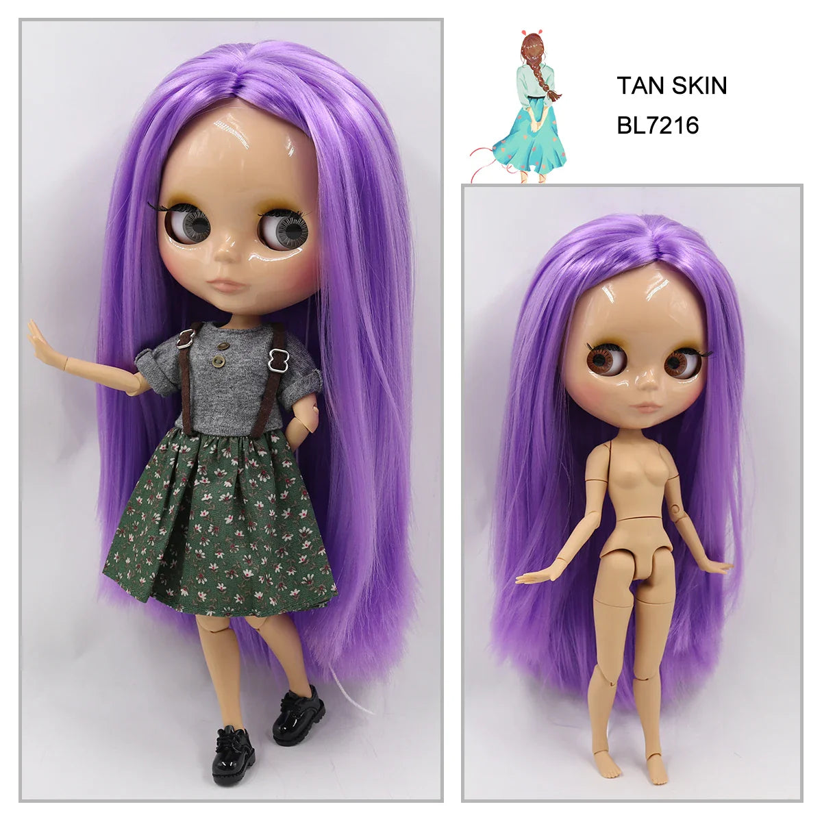 ICY DBS Blyth doll 1/6 bjd joint body tan skin doll glossy face 30cm toy random eyes colors