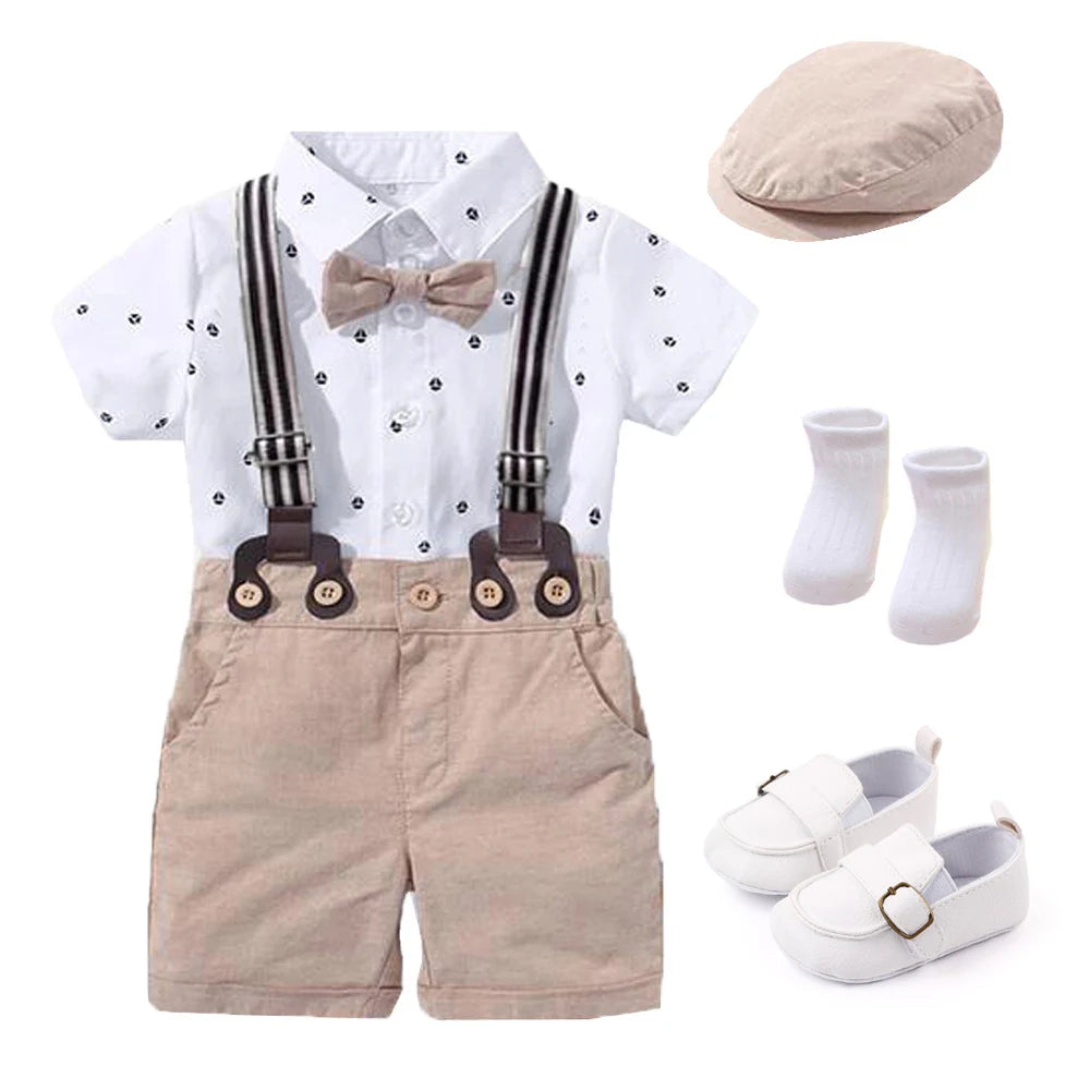 Baby Boy Clothing Suit Newborn Handsome Romper Bow Set Birthday Festival Gift Jumpsuit Hat Toddler Boys Wedding Outfit Dress