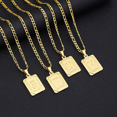 Initial Letter Pendant Necklace Stainless Steel Golden Cuban Chain A-Z Alphabet