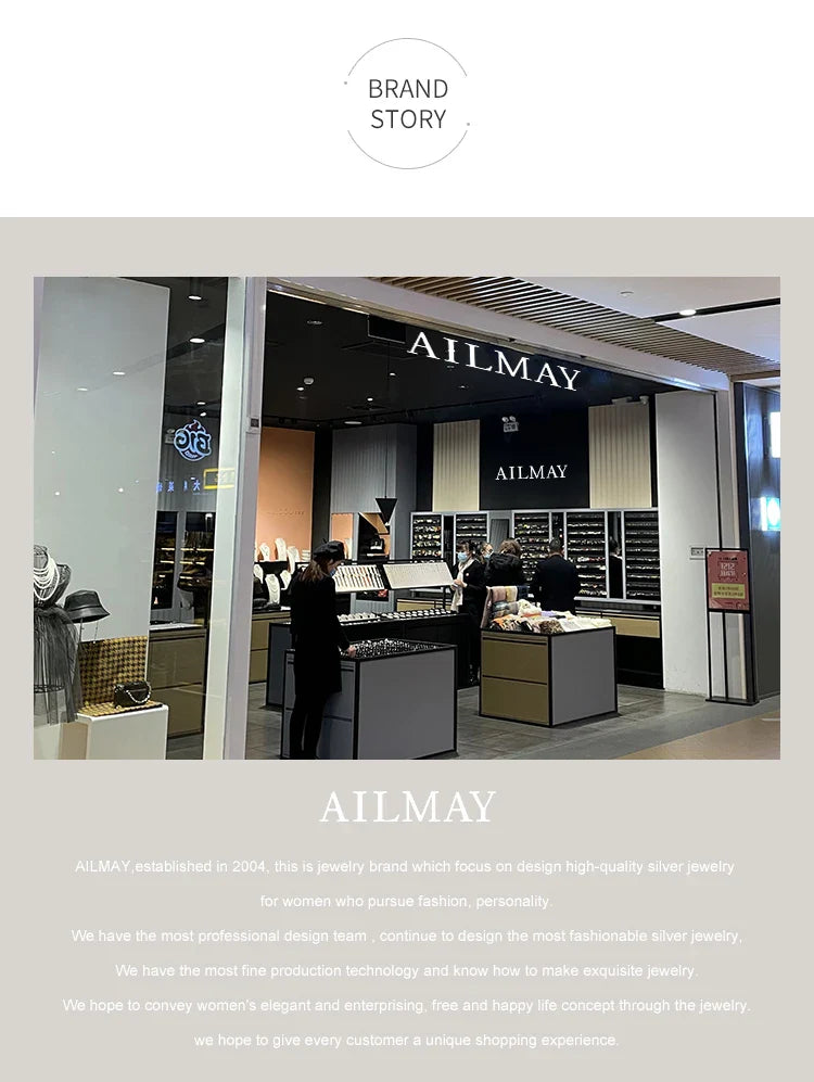Ailmay Real 925 Sterling Silver Simple Sparkling Round Clear Zircon Ring For Women Classic Luxury Wedding Accessories Jewelry