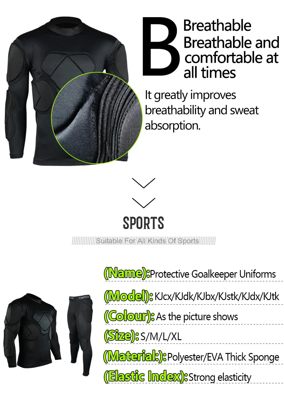 Men's Soccer Goalkeeper Jersey Training Uniform EVA Thick Sponge Protection Football Goalkeeper Uniform Sport Pants