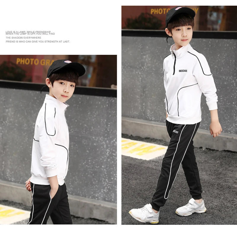 4 5 6 8 10 12 Years Big Boys Clothing Sets Autumn Cotton Long Sleeve Sweatshirt + Pants 2Pcs Kids Sports Suit Teenage Tracksuits