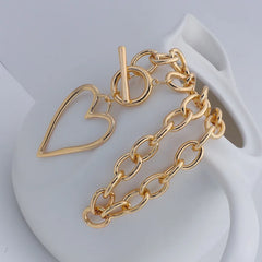 Punk Gold Color Bih Hollow Heart Pendant Necklace for Women Imitation Metal