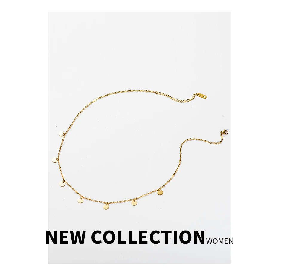Wild & Free Stainless Steel Round Gold Plated Disc Choker Necklace For Women