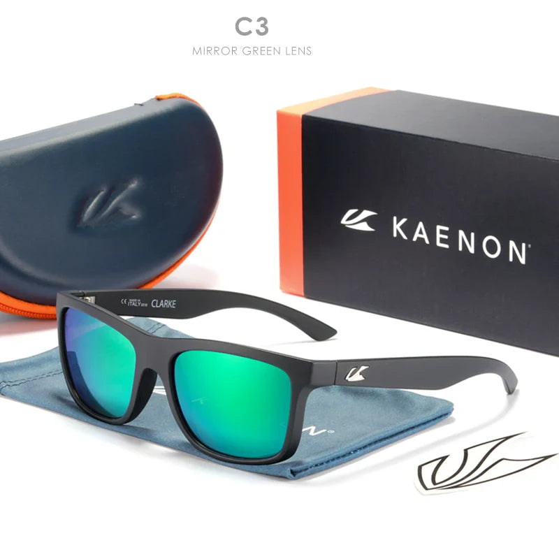 KAENON Square Polarized Sunglasses Men TR90 Flexible Sports Sun Glasses For Women Real Coating Lens With Original Box