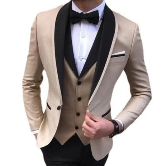 Wedding Evening Dress 3 Pieces Jacket+Pants+Vest Men Suit Set Fashion Slim Fit