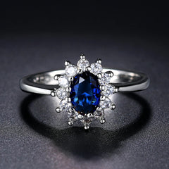 Lady Princess Diana Rings for Women Bridal Blue Crystal Wedding Engagement Promise