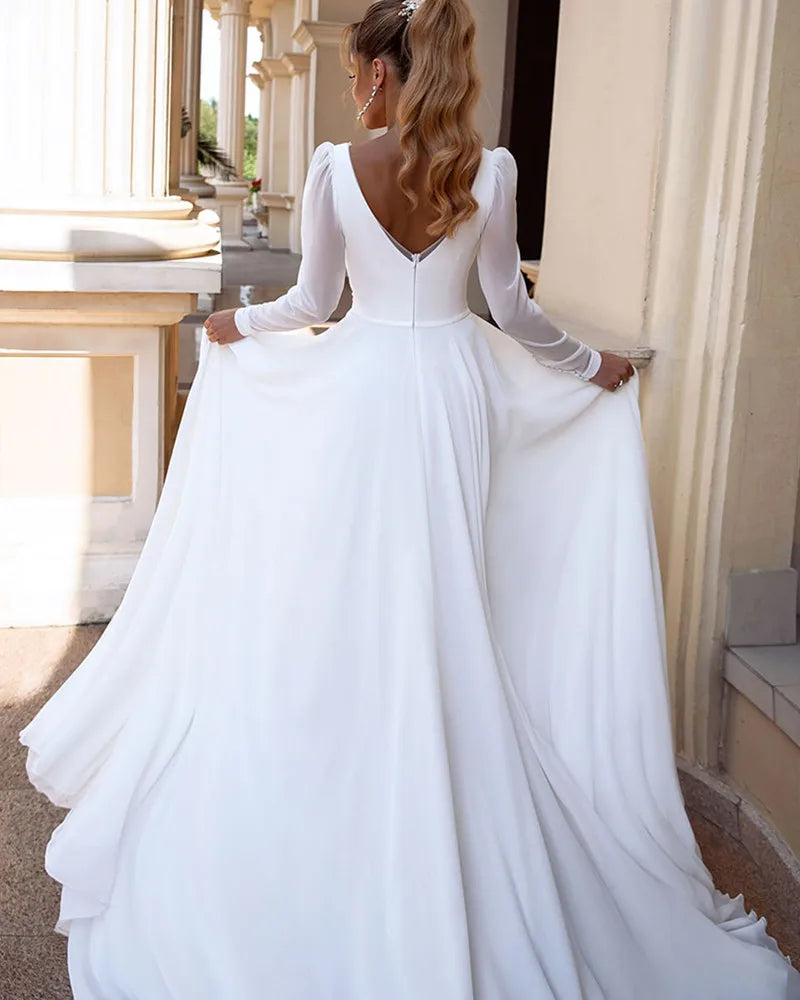 White Bridesmaid Dresses: Wedding Dress Long Sleeves Simple Wedding Gowns Backless