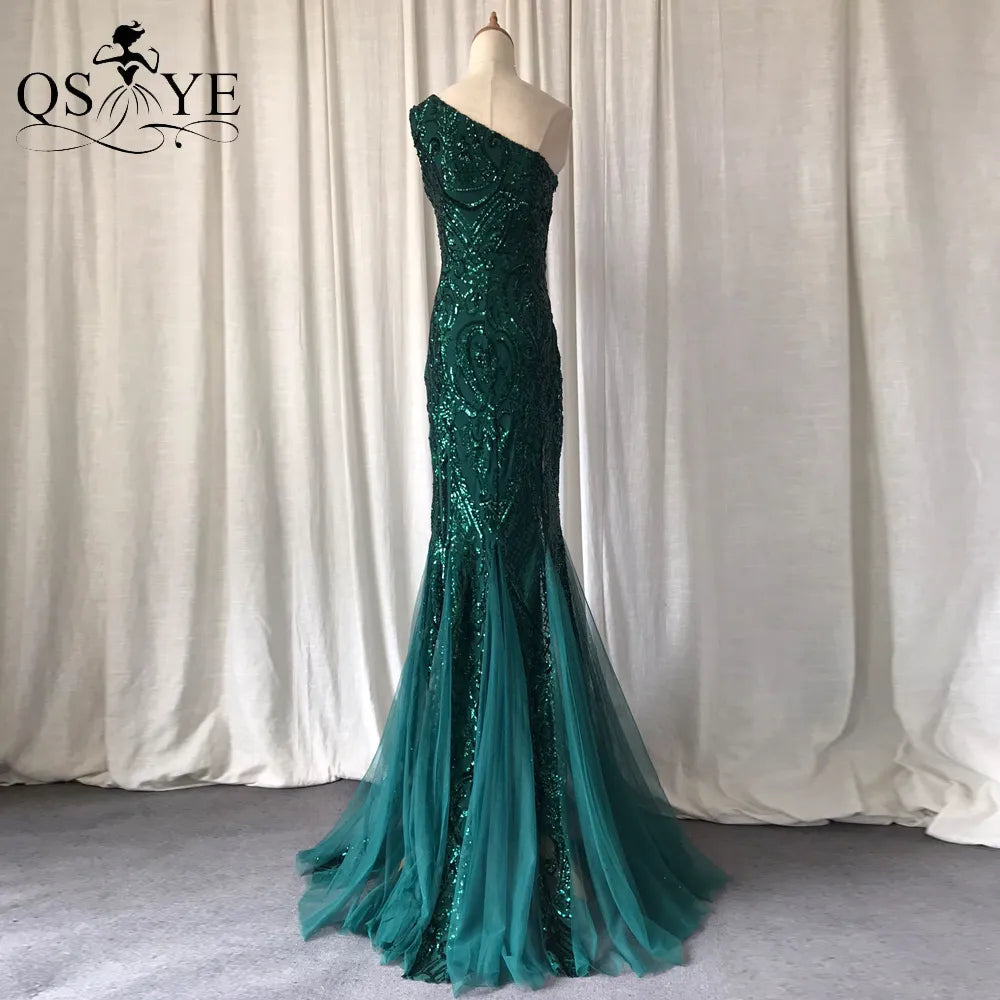 Evening wear Dresses: Green Sequined Long Mermaid Prom Dress