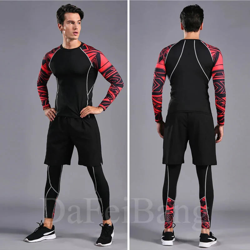 Man Compression Sports Suit Quick Drying Perspiration Fitness Training MMA Kit Rashguard Male Sportswear Jogging Running Clothes