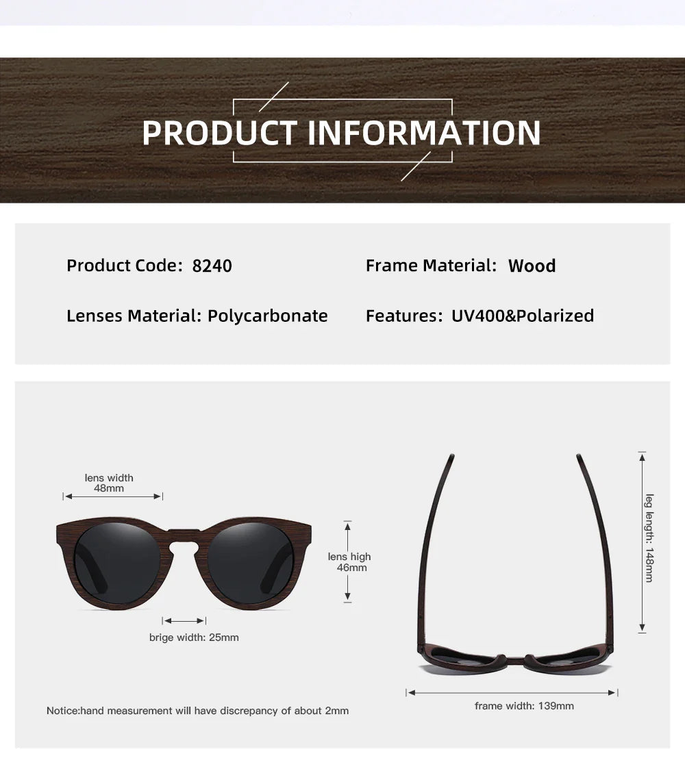 GM Brand Desgin Spring New Style 100% Bamboo Polarized Sunglasses Men Women Fashion Glasses UV400 paper Box 8240
