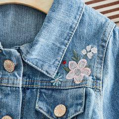 Girls Jean Coats Flower Embroidery Kids Denim Jackets Coats Autumn Long SleeveChildren Clothing School Outfits 2 4 5 6 7 8 Years