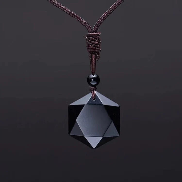 New Fashion Black Obsidian Pendant Necklace Obsidian Star Pendant Lucky Love Crystal Jewelry With Free Rope Drop shipping