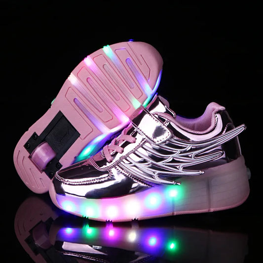 Kids LED light roller shoes for boys girl luminous light up skate sneakers with on wheels